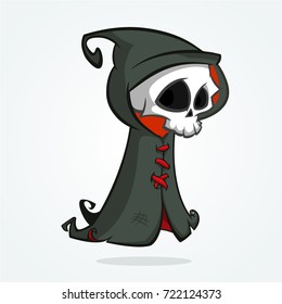 Cute cartoon grim reaper isolated on white. Cute Halloween skeleton death character icon