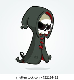 Cute cartoon grim reaper isolated on white. Cute Halloween skeleton death character icon