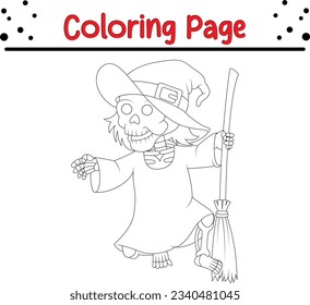 cute cartoon grim reaper riding scythe coloring page. Halloween coloring book for kids