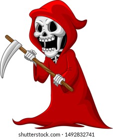 Cute cartoon grim reaper with scythe