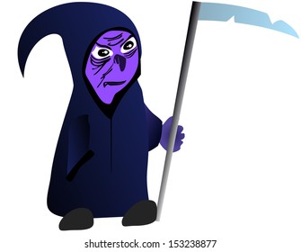 Cute cartoon grim reaper with scythe  isolated on white