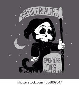 Cute cartoon grim reaper with scythe 