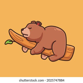 cute cartoon grizzly bear sleeping on branch tree vector illustration icon isolated animal flat
