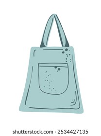 Cute cartoon grocery bag with front pocket, vector illustration in childish style for eco-friendly projects