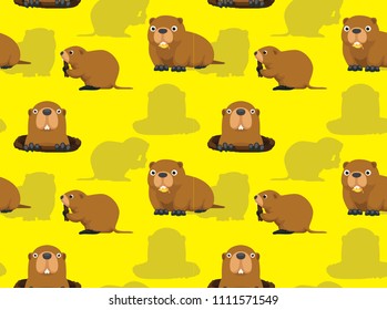 Cute Cartoon Groundhog Eating Hintergrund Nahtlose Tapete