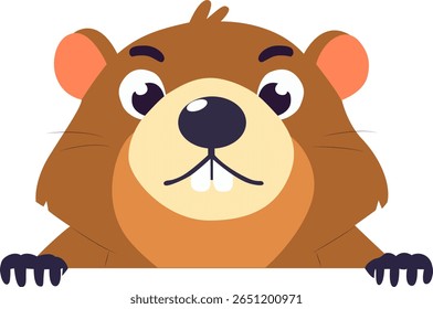 Cute Cartoon Groundhog Peeking Over peeking, happy Groundhog Day Predictor