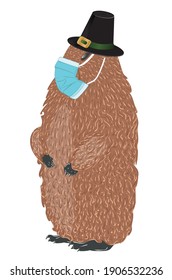 Cute cartoon groundhog wears a disposable mask design.