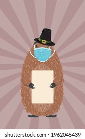 Cute cartoon groundhog wears a disposable mask design.