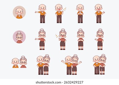 Cute cartoon group of happy elderly people character design. Grandparents day. Elderly or senior character. Vector premium.