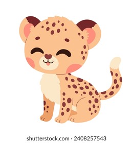 Cute cartoon guepard cheetah vector childish vector illustration in flat. For poster, greeting card and baby design.