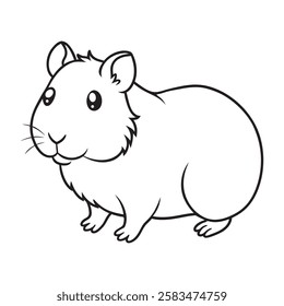 Cute Cartoon Guinea Pig Outline Black and White Vector Illustration for Coloring Pages and Kids Activities