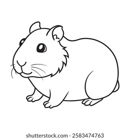 Cute Cartoon Guinea Pig Outline Black and White Vector Illustration for Coloring Pages and Kids Activities