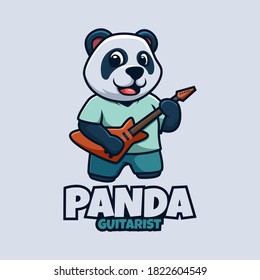 Cute Cartoon Guitarist Panda Cartoon Logo