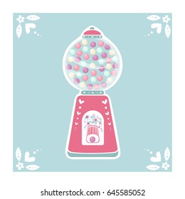 Cute Cartoon Gumball Machine. Vector Illustration