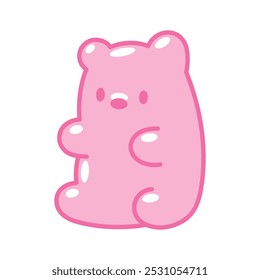 Desenho bonito dos desenhos animados do urso goma. Urso rosa em forma de doce clip art. Kawaii Ilustração, impressão