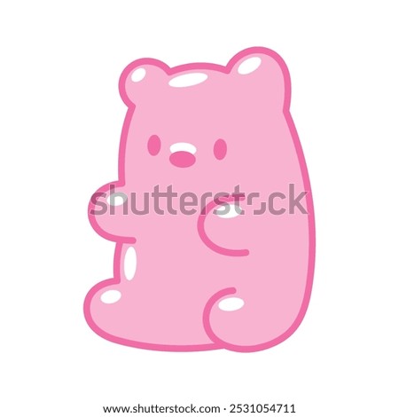 Cute cartoon gummy bear drawing. Pink bear shaped candy clip art. Kawaii Illustration, print