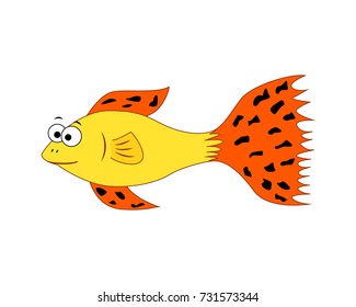 Cute cartoon guppy  isolated on white background. Aquarium fish.