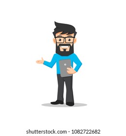cute cartoon guy with beard and glasses
