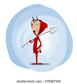Cute cartoon guy dressed in devil costume. Vector cartoon illustration