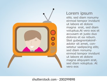 Cute cartoon guy on the screen of retro television .Vector EPS 10.  