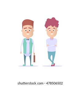 Cute cartoon guy in various poses. Vector  illustration