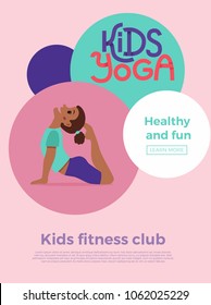 Cute cartoon gymnastics for children and healthy lifestyle sport illustration. Vector concept happy African kids exercise poses and yoga asana flayer template for fitness design