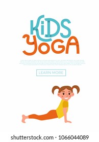 Cute cartoon gymnastics for children and healthy lifestyle sport illustration. Vector concept happy kids exercise poses and yoga asana flayer template for fitness design