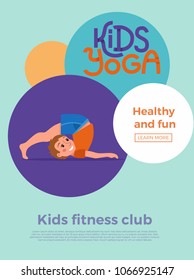 Cute cartoon gymnastics for children and healthy lifestyle sport illustration. Vector concept happy kids exercise poses and yoga template for fitness design