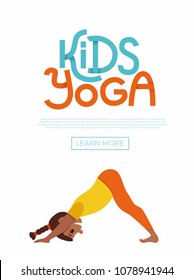 Cute cartoon gymnastics for children and healthy lifestyle sport illustration. Vector concept happy African kids exercise poses and yoga asana flayer template for fitness design