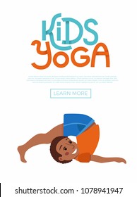 Cute cartoon gymnastics for children and healthy lifestyle sport illustration. Vector concept happy African kids exercise poses and yoga asana flayer template for fitness design