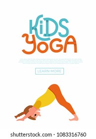 Cute cartoon gymnastics for children and healthy lifestyle sport illustration. Vector concept happy kids exercise poses and yoga asana flayer template for fitness design