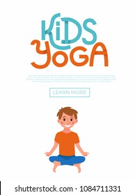 Cute cartoon gymnastics for children and healthy lifestyle sport illustration. Vector concept happy kids exercise poses and yoga asana flayer template for fitness design