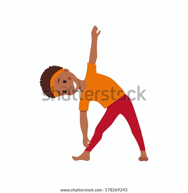 子ども向けのかわいいアニメ体操や 健康的なライフスタイルのスポーツイラスト ベクター画像の幸せなアフリカの子どものフィットネス運動とヨガのカラフルなデザイン のベクター画像素材 ロイヤリティフリー