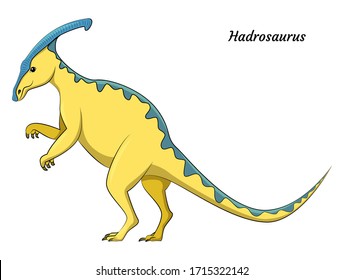 Cute cartoon hadrosaurus dino character. Vector isolated dinosaur in bright colors. illustration for kids book, app, advertisement design, label or sticker.