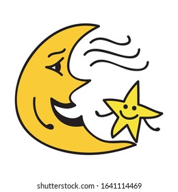 Cute Cartoon Half Moon Star Vector Stock Vector (Royalty Free ...