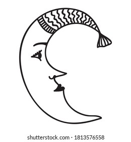 Cute cartoon half moon. Vector illustration