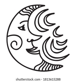 Cute cartoon half moon. Vector illustration
