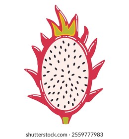 Cute cartoon half of pitahaya in flat style. Tropical fruit isolated on white background.