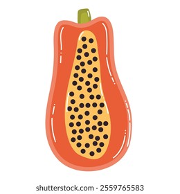 Cute cartoon half of ripe papaya in flat style. Tropical fruit isolated on white background.