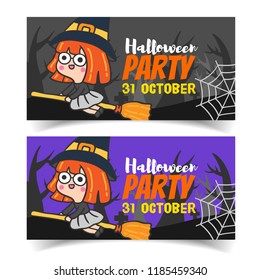 Cute cartoon Halloween Banner.