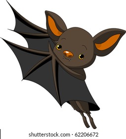 Cute Cartoon Halloween bat presenting with his wings;