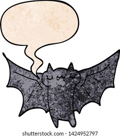 cute cartoon halloween bat with speech bubble in retro texture style