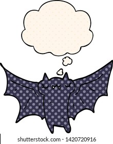 cute cartoon halloween bat with thought bubble in comic book style