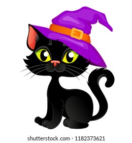 
Cute cartoon halloween black cat in halloween hat