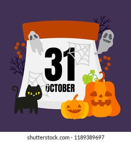 Cute Cartoon Halloween Calendar.