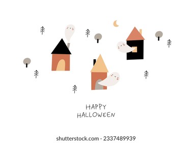 Cute Cartoon Halloween cars, pumpkin, and ghosts - vector illustration. Halloween character in flat style, pastel color