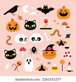 Cute cartoon Halloween design elements