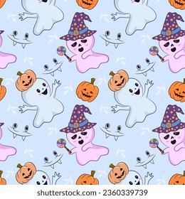 Cute cartoon Halloween element seamless pattern for fabric textile wallpaper.