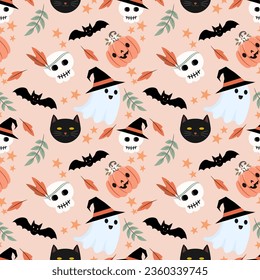 Cute cartoon Halloween element seamless pattern for fabric textile wallpaper.