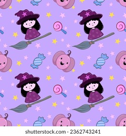 Cute cartoon Halloween element seamless pattern for fabric textile wallpaper.